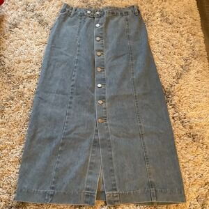 Unbranded Blue Denim Button Front Maxi Skirt Medium Wash High Waisted Size L